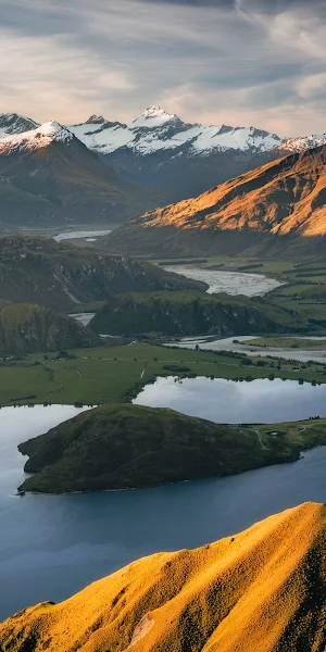 Mountains, Landscape, Snowy Mountain, Lake, Sunset 4K Wallpaper Background