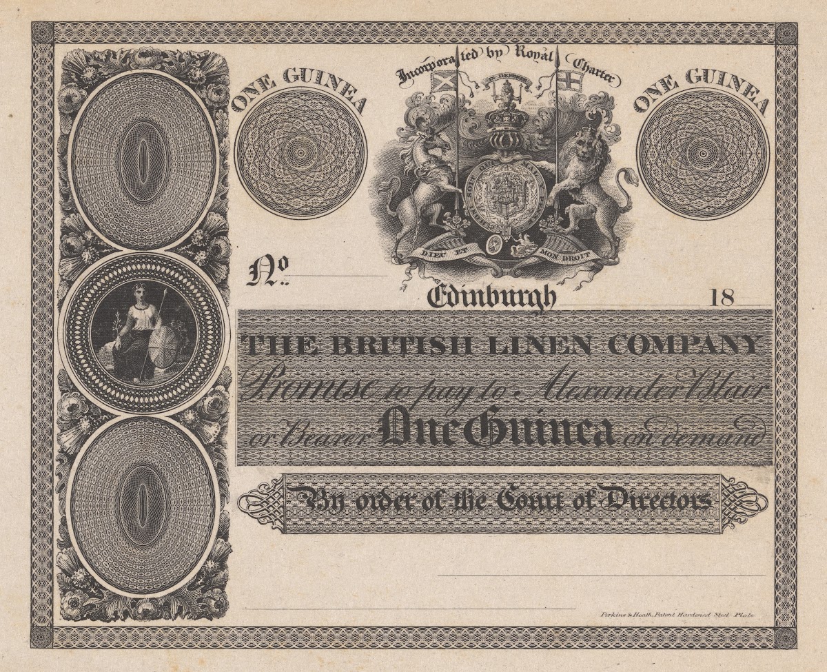 The British Linen Company Edinburgh One Guinea Note 1820 1829