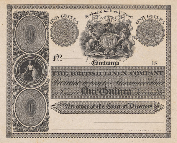 The British Linen Company Edinburgh One Guinea Note 1820 1829