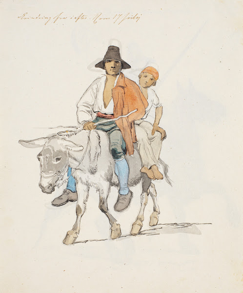 En italiensk bonde med hans søn siddende på et æsel 1846