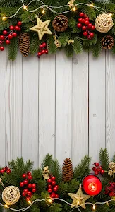 Festive Christmas Garland White Wood Background