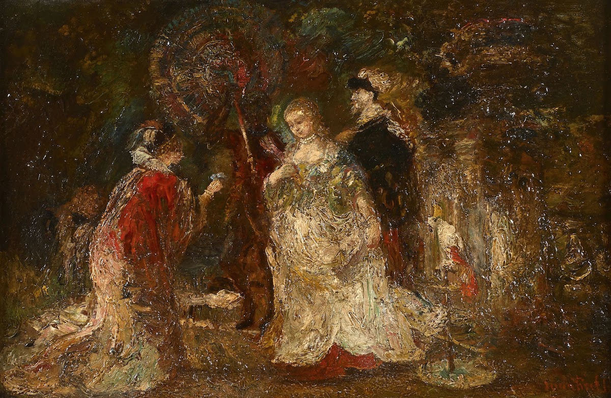 Trois femmes et leur page dans un parc