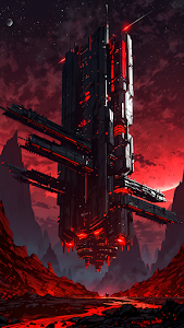 Giant Sci-Fi Tower Hovering Over Red Alien Wasteland