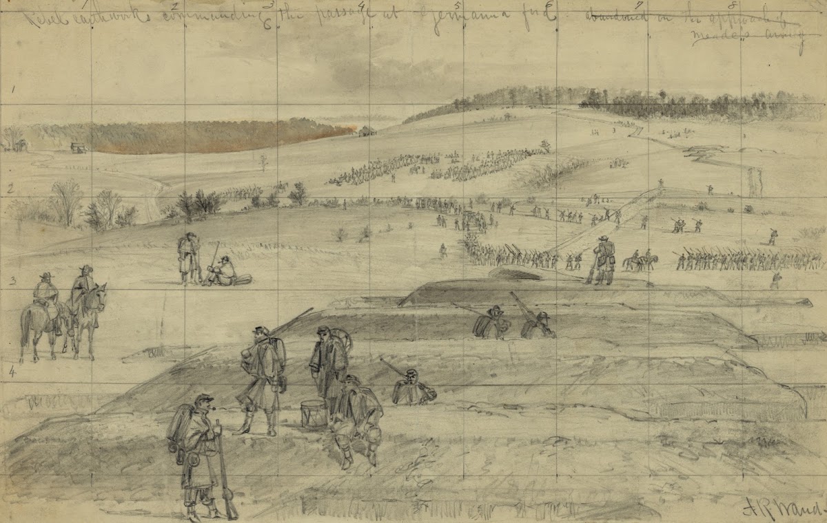 Rebel earthworks commanding the passage at Germanna ford abandoned on the approa