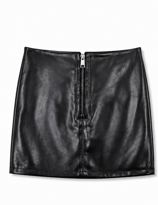 Dama - Fustă mini ZARA Trafaluc neagră cu aspect de piele - S