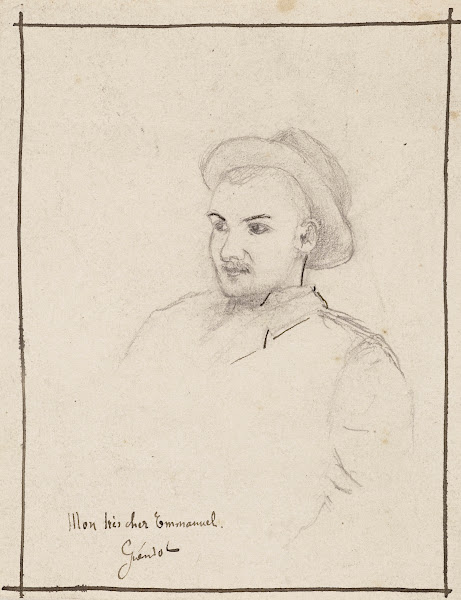 Portrait dhomme avec un chapeau tourné de trois quarts vers la gauche