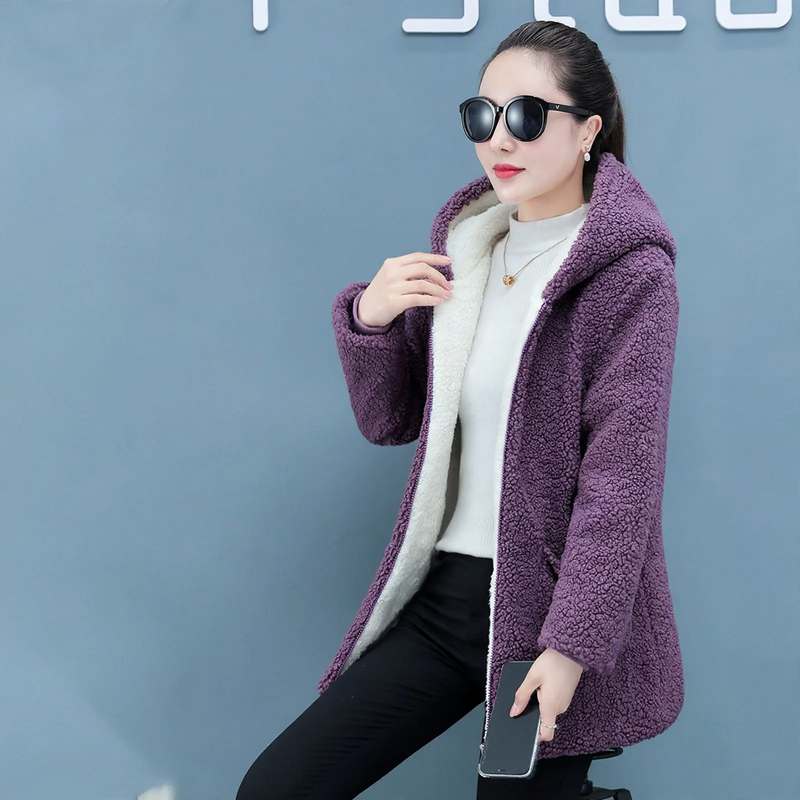 Casual cardigan coat with teddy fleece, mid-length