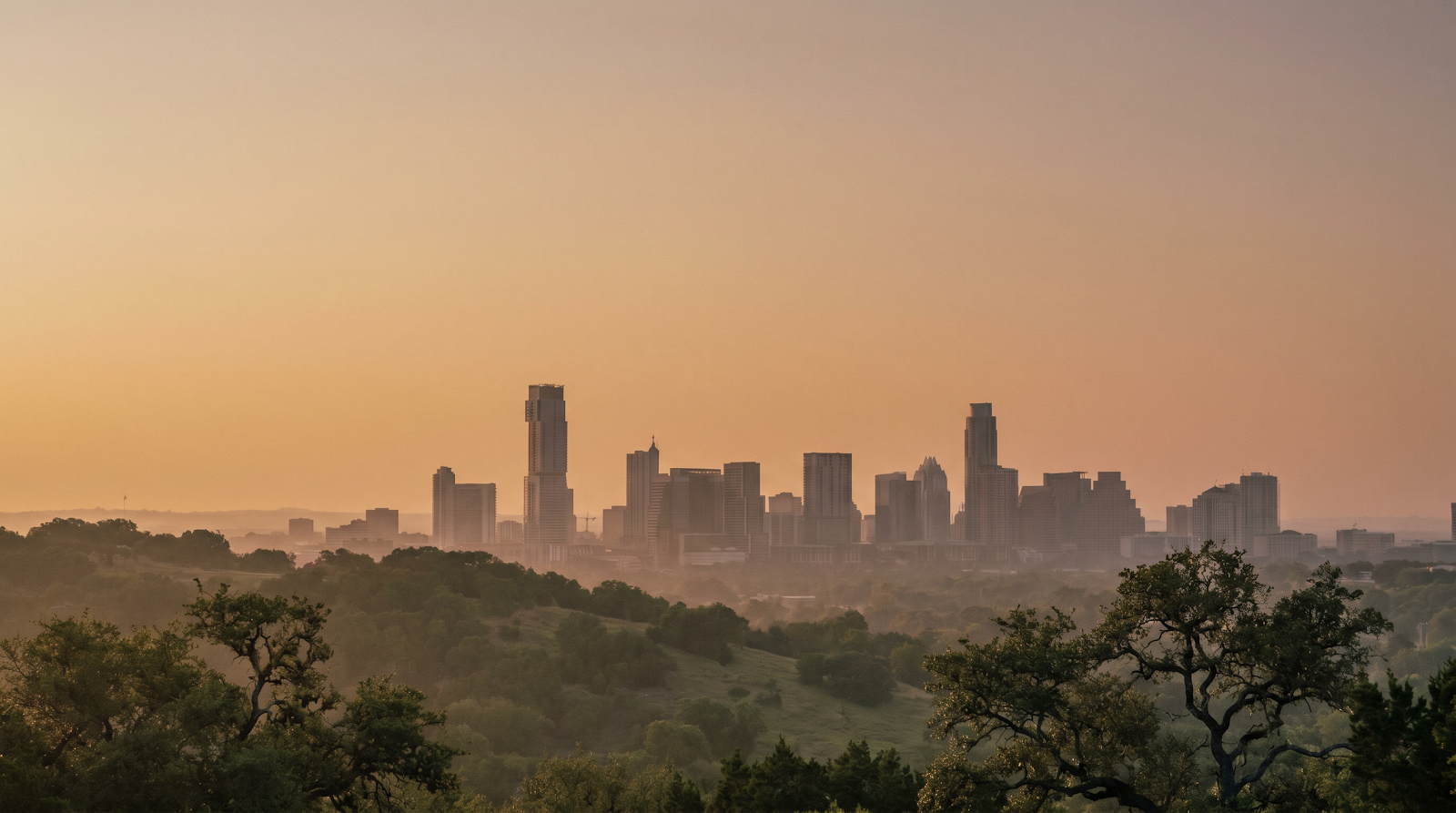 The Austin skyline framed by the Texas Hill Country