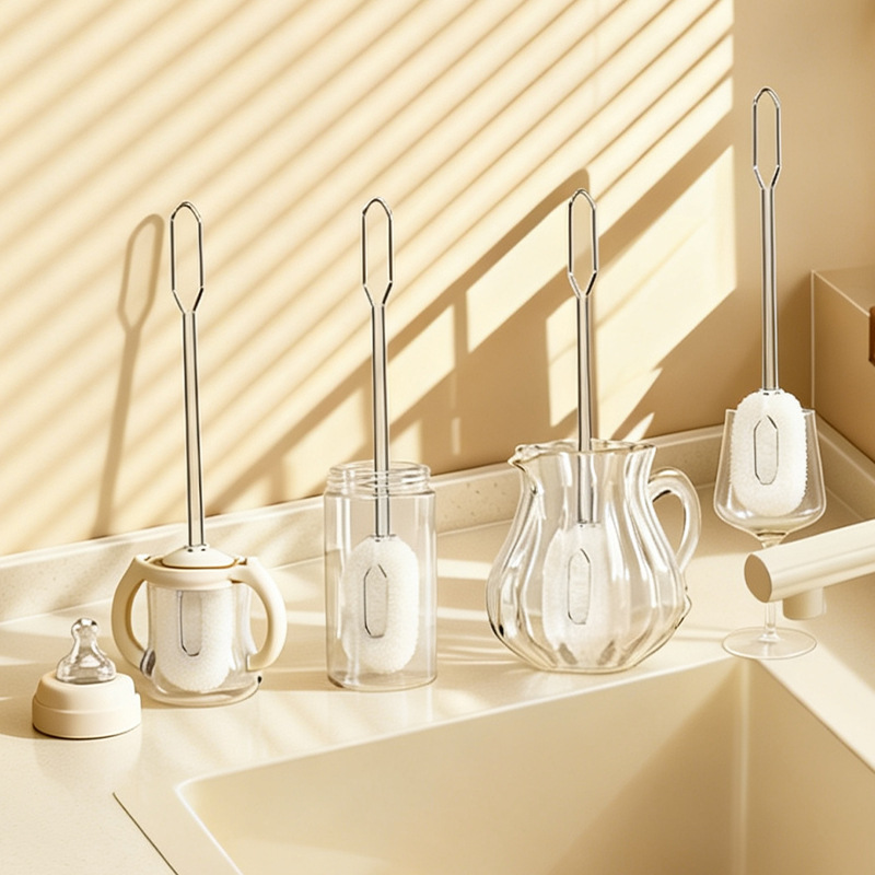 Long-handled stainless steel brush with sponge