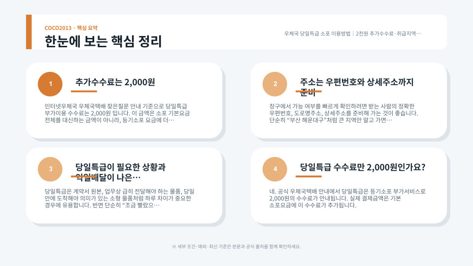 우체국 당일특급 이용 가능 여부와 제한지역을 확인하는 절차