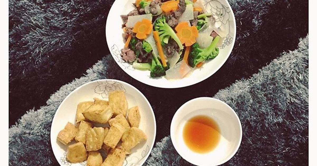 Thịt bò xào su hào, lơ xanh cà rốt