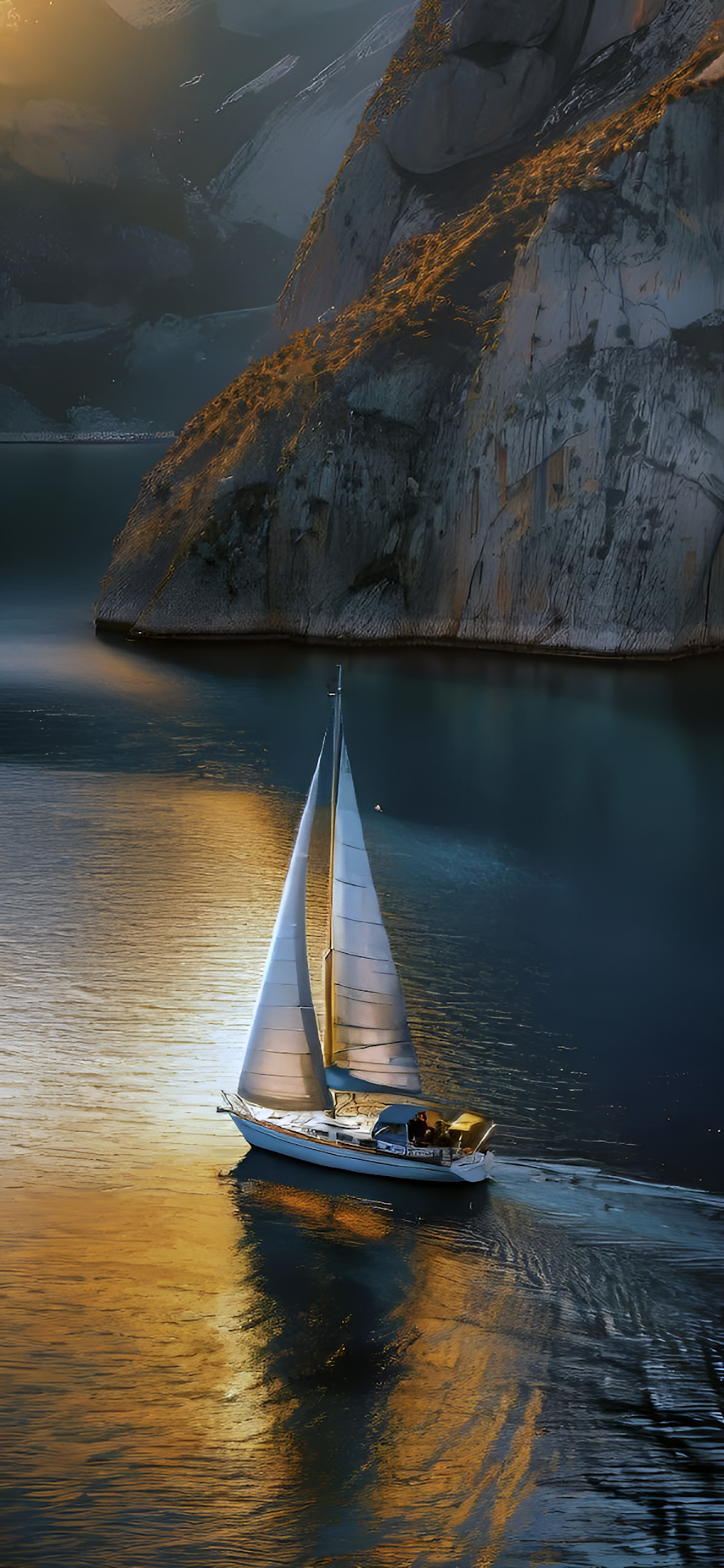 Sailboat Cruising Fjord Water Golden Hour Sunset Light - Free 4K mobile Wallpaper