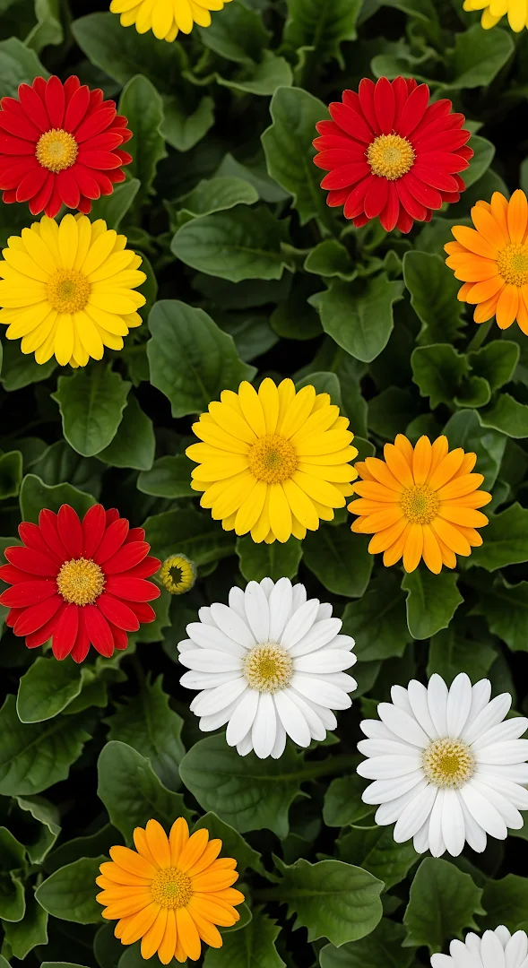 Vibrant Red Yellow and White Gerbera Daisy Field
