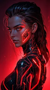 Cyberpunk Woman with Red Glowing Circuitry