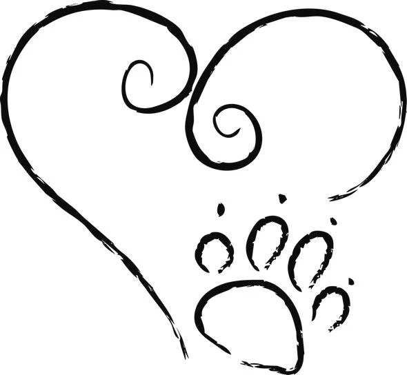 Heart with Paw Print and Swirls Free SVG for Pet Lovers Crafts, Silhouette Cutting