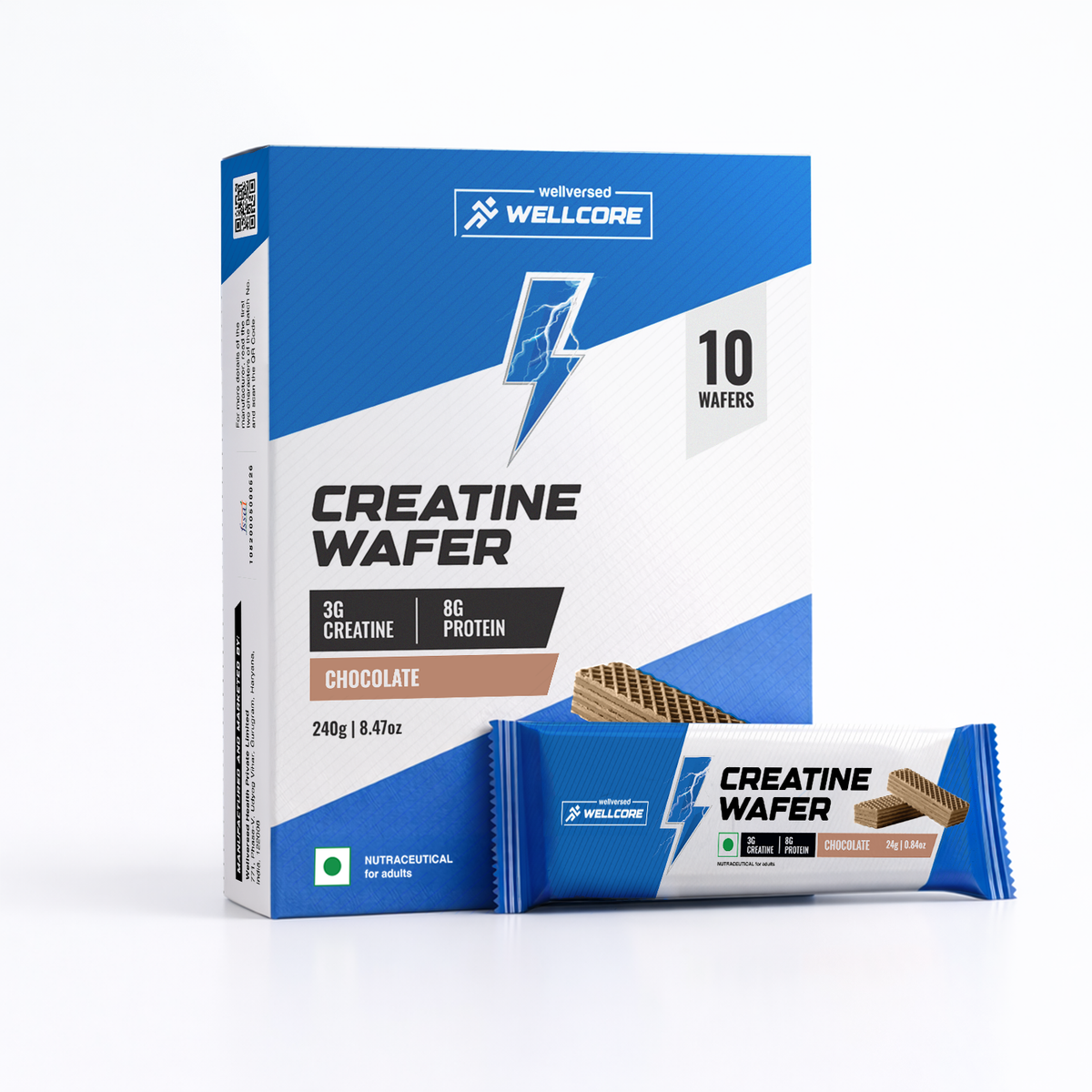 Wellcore Creatine Wafer Bar — Chocolate, Pack of 10