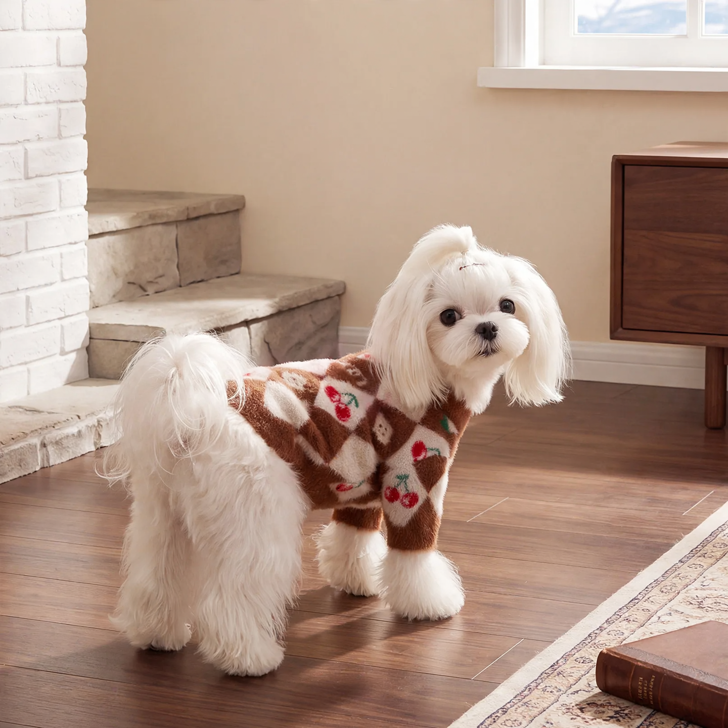 Thick cardigan for dogs with diamond pattern