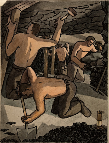 Coal miners at work cutting coal and propping between 1939 and 1946