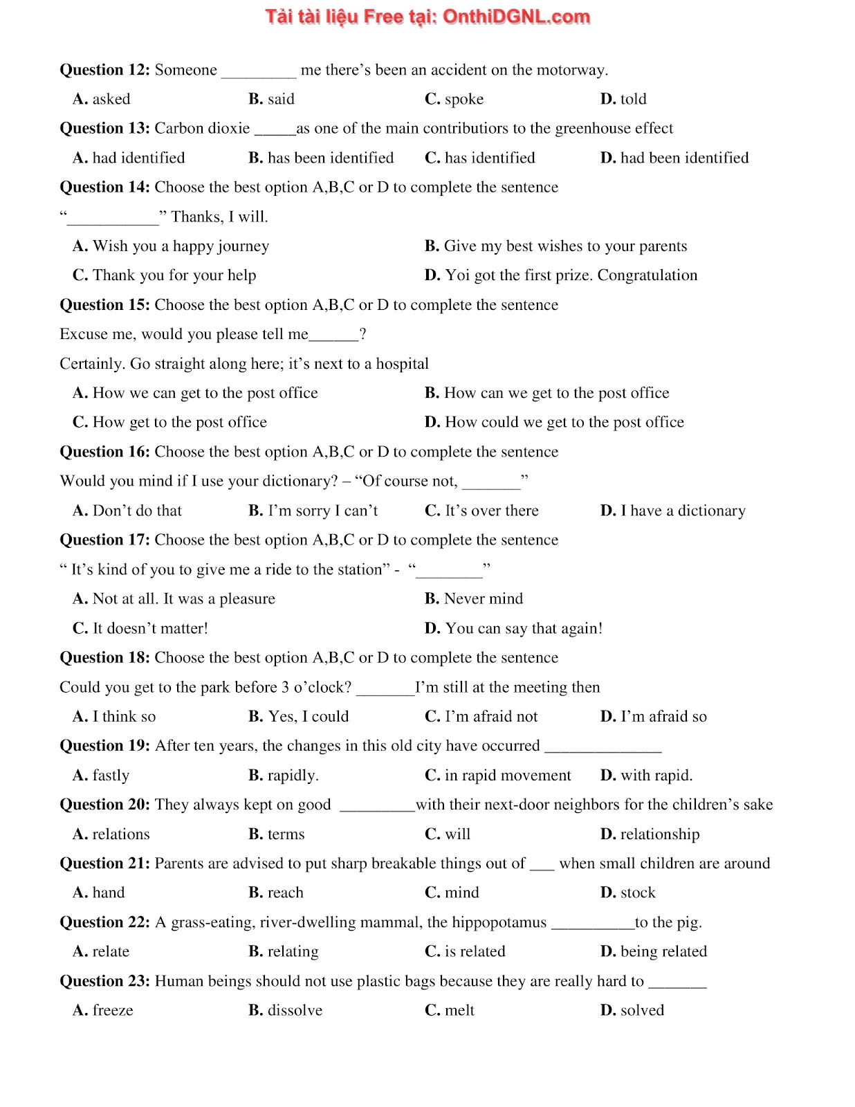 660 bài tập môn Tiếng Anh - Ôn thi ĐGNL ĐHBK Hà Nội Phần 11