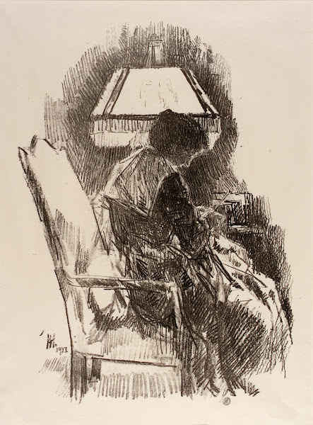 Mrs Hassam Knitting 1918