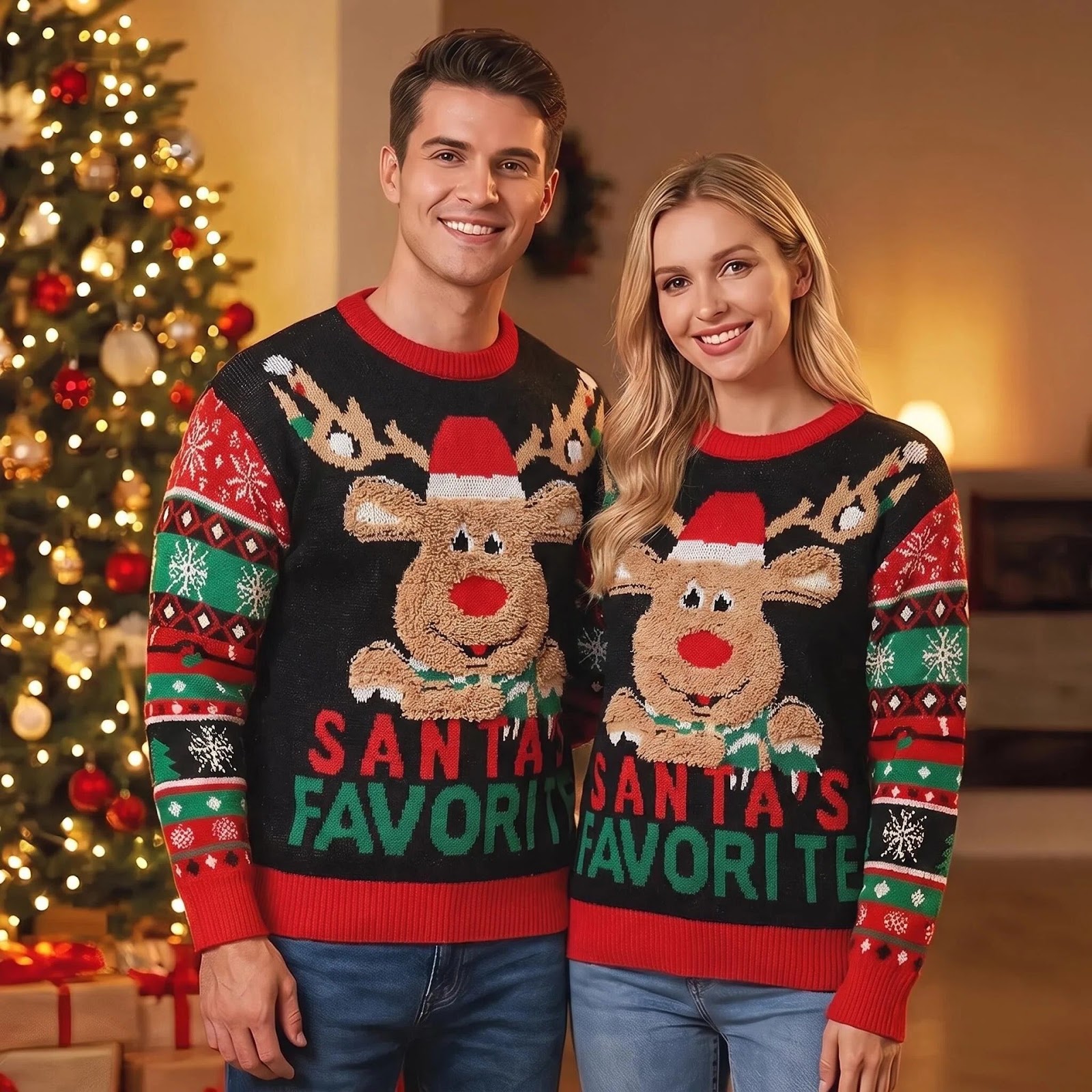 Christmas knitted sweater with animal motifs