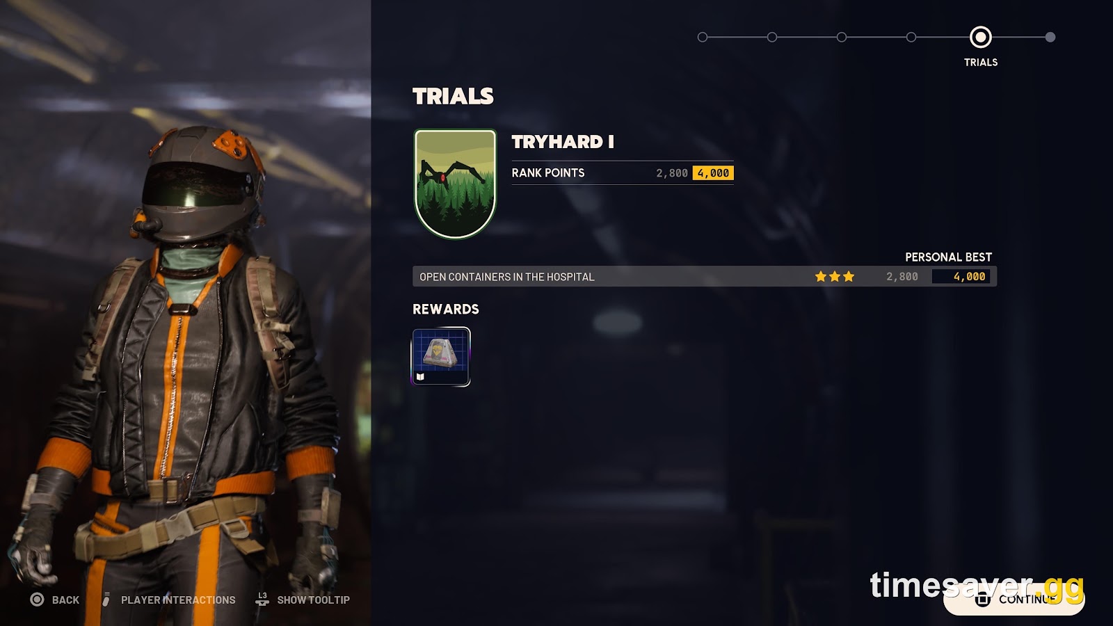 The Trials rank screen in ARC Raiders showing rank points and personal best — fairer matchmaking makes grinding Trials objectives more consistent