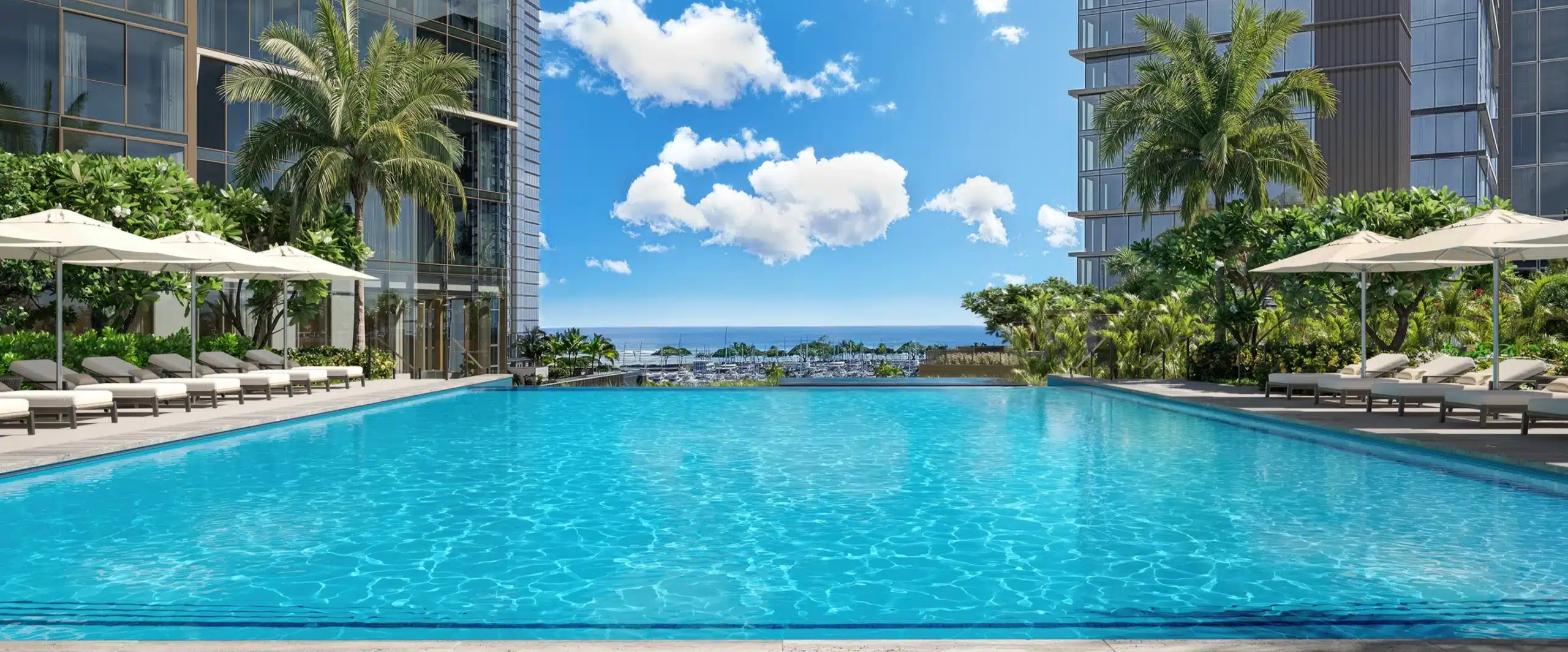 Mahana Level 8 resort pool, rendering via mahanawardvillage.com