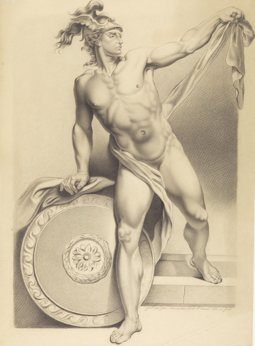 Mythological figure with shield and winged helmet 1827