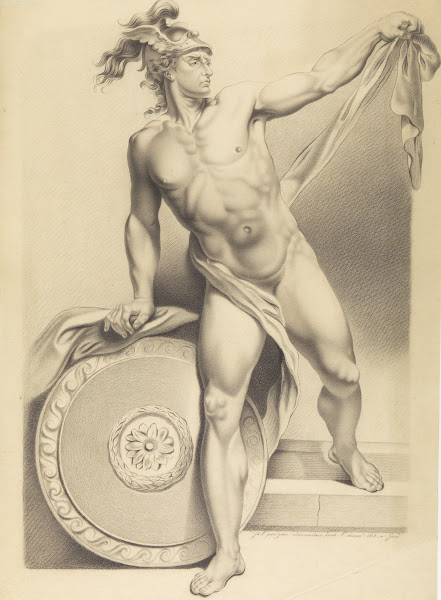 Mythological figure with shield and winged helmet 1827