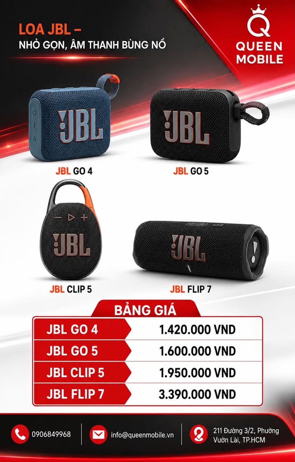 BẢNG GIÁ LOA JBL CHÍNH HÃNG TẠI QUEEN MOBILE 

#JBL #LoaJBL #JBLGO4 #JBLGO5 #JBL...