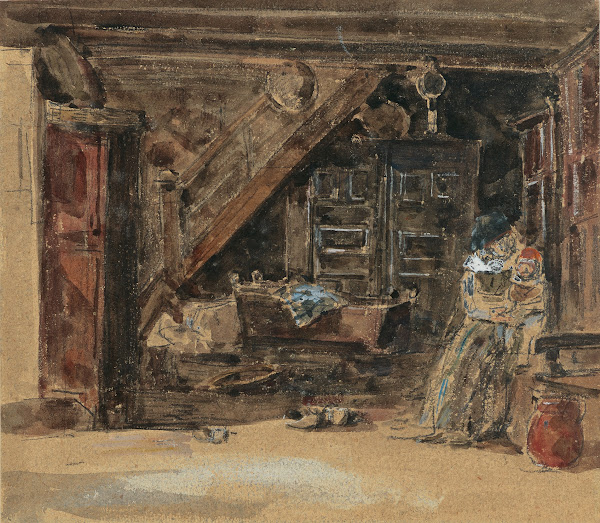 Intérieur breton aquarelle 1869 71