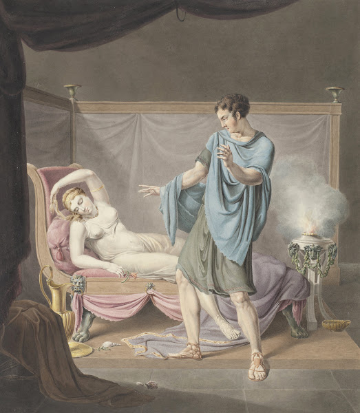 Klassieke voorstelling met staande man bij vrouw op ligbed 1794   1858