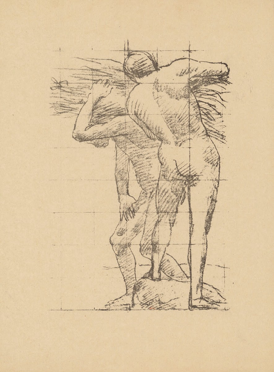 Académie deux hommes nus de dos et de profil 1890s