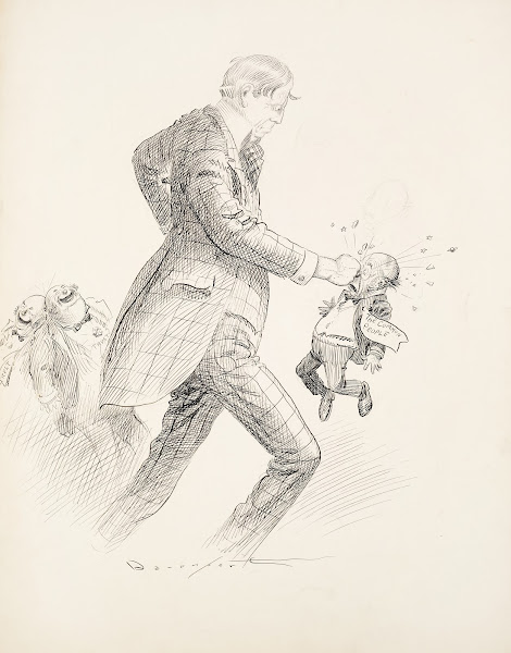 William Randolph Hearst punches a small man representing the common people while