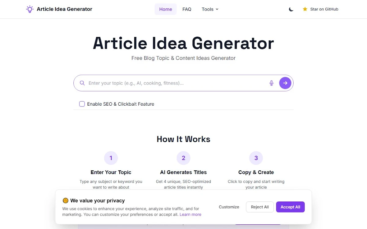 Captura de Article Idea Generator