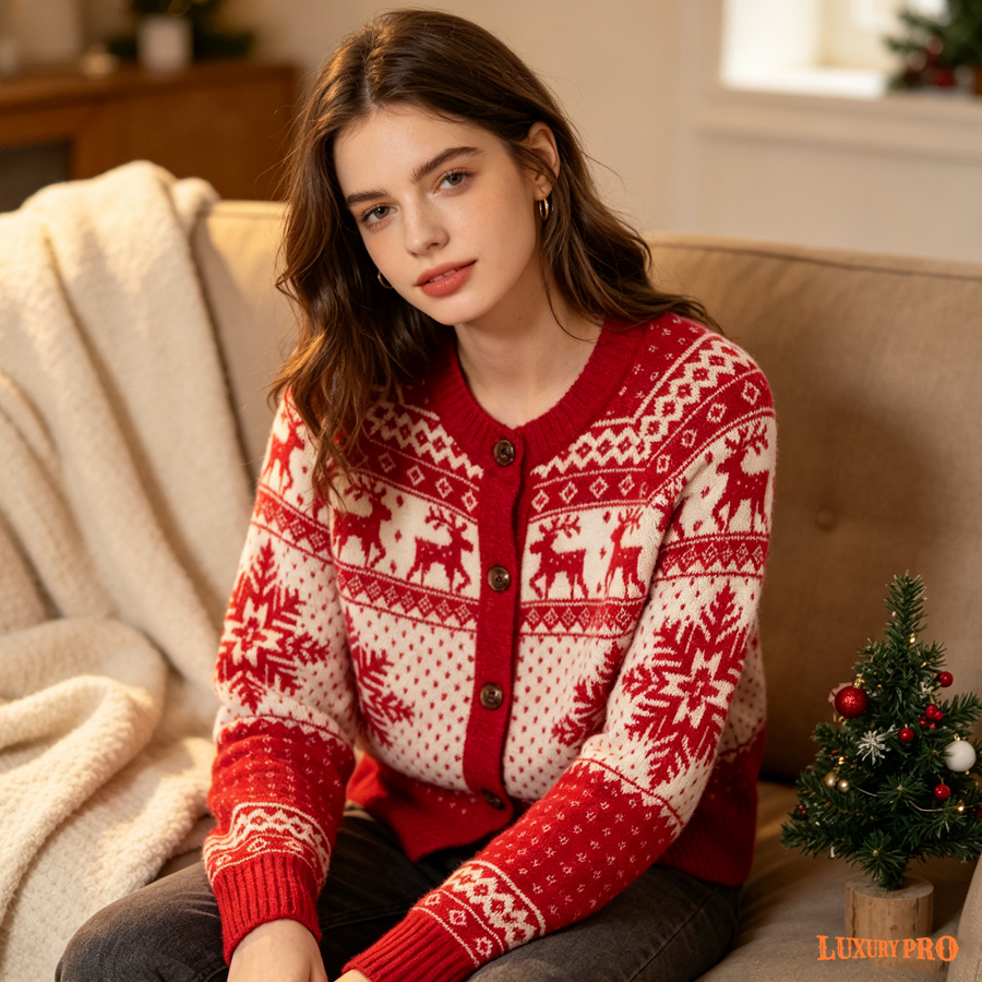 AOP Imitation Wool Button Sweater