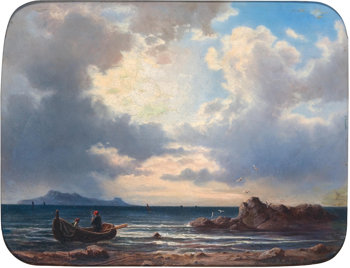 A Fishing Boat On The Shore With Seagulls