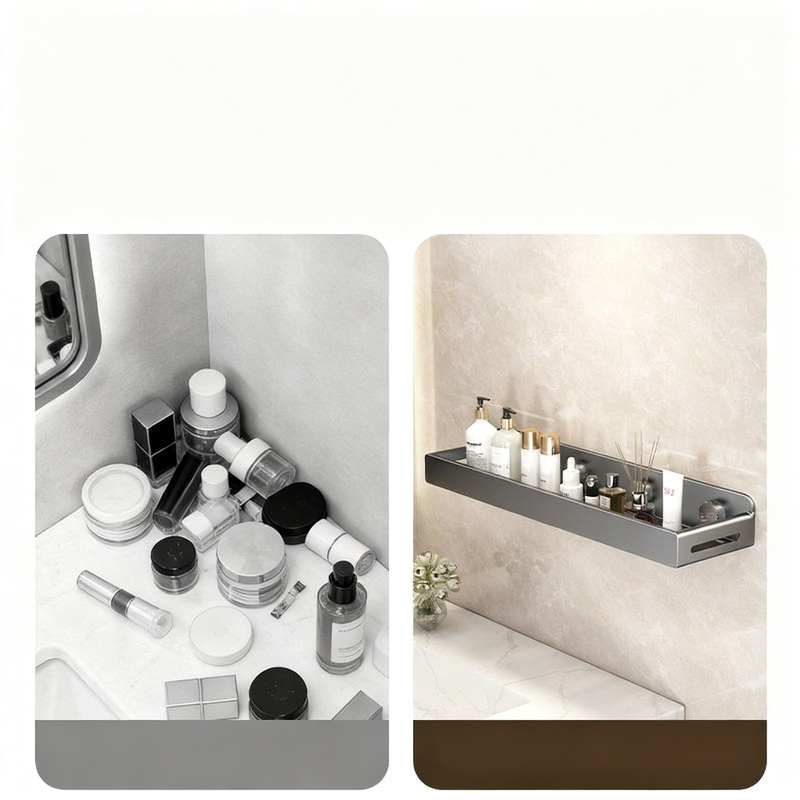 Invisible bathroom wall shelf without drilling