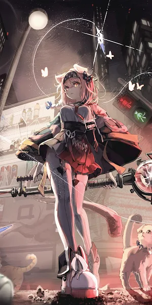 Anime, Cyberpunk, Urban Fantasy, Catgirl 4K Wallpaper Background