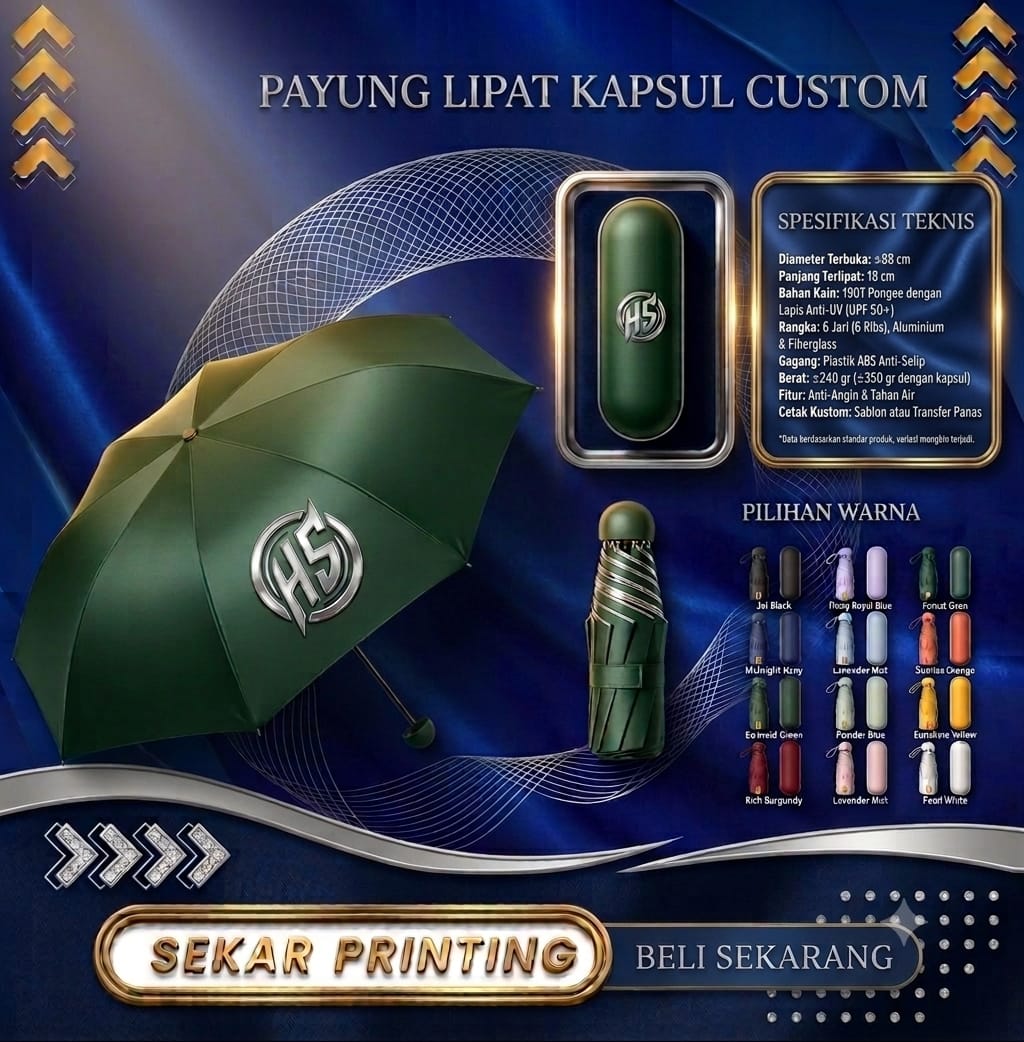 Pilihan payung lipat kapsul custom — Sekar Printing