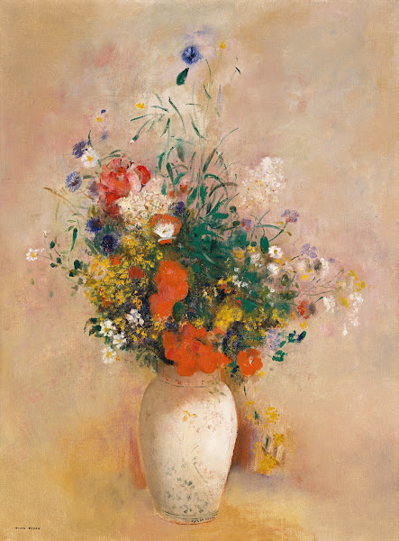 Vase of Flowers Pink Background ca 1906