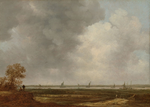 Panoramic View of a River with Low lying Meadows in or after 1644