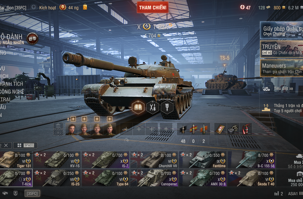 Acc World of Tanks PC sở hữu 5 tank X gồm IS-7, T-62A, AMX 3...