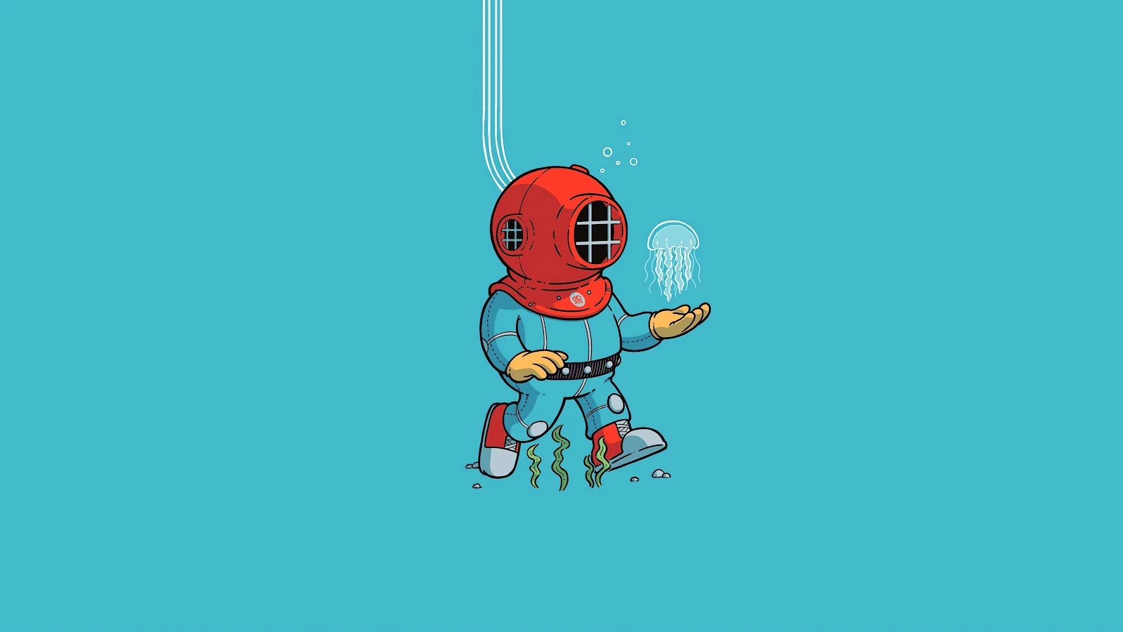 Simple Background, Minimalism, Diving Suits, Blue, Jellyfish 8K Desktop, iPhone Wallpaper Background