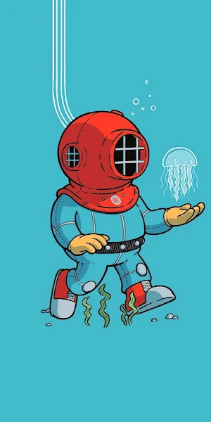 Simple Background, Minimalism, Diving Suits, Blue, Jellyfish 8K Wallpaper Background