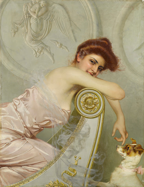 Young lady with puppy c1895
