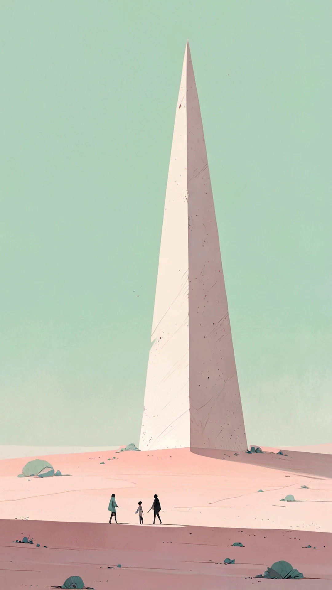 Minimalist Desert Landscape with Tall Pale Obelisk Structure - Free 4K mobile Wallpaper