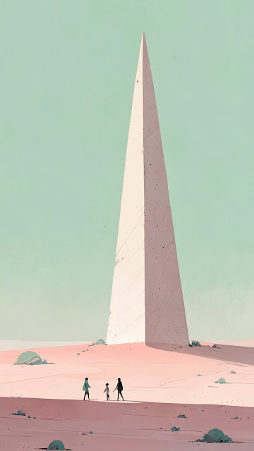 Minimalist Desert Landscape with Tall Pale Obelisk Structure - Free mobile Wallpaper
