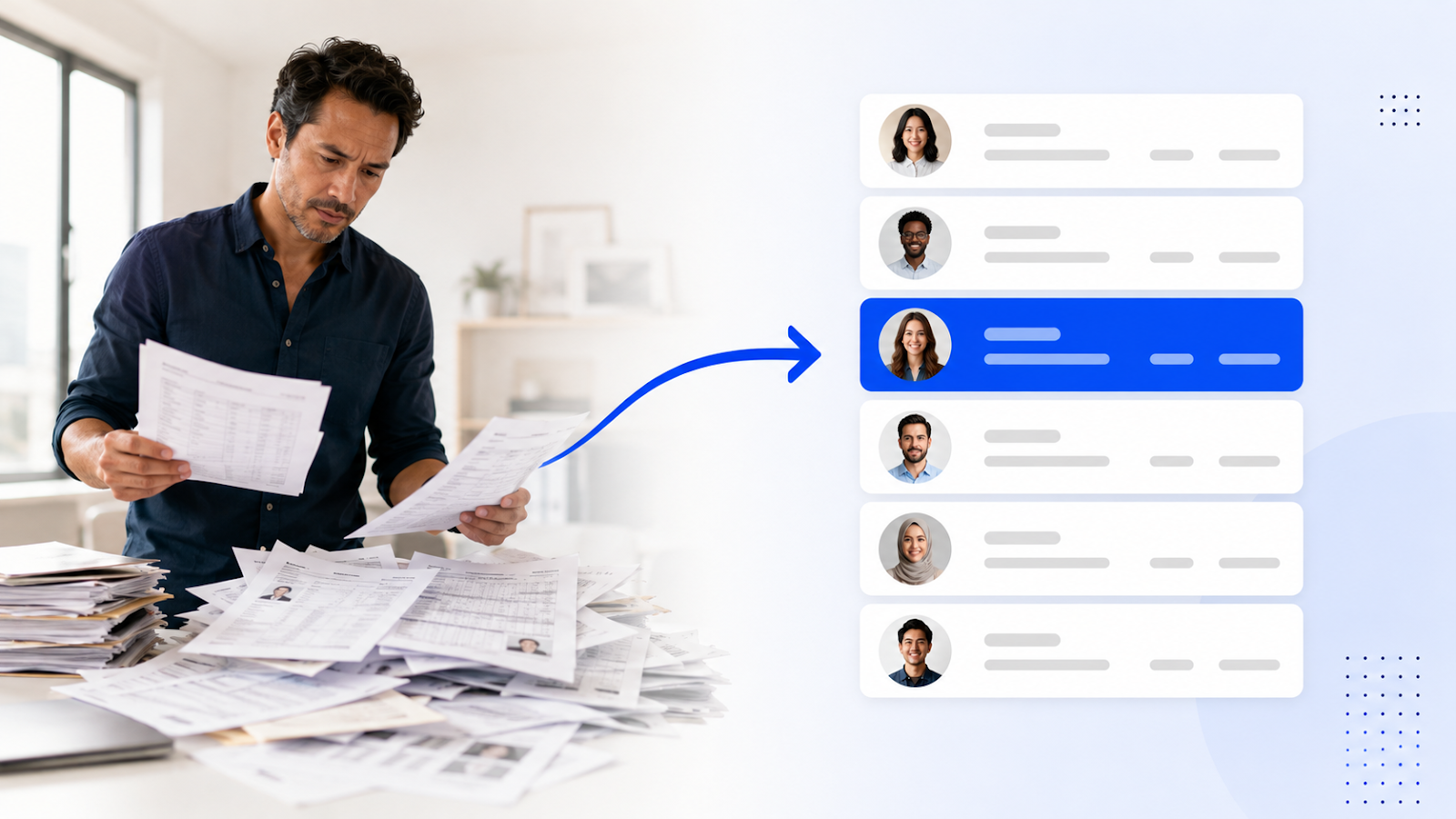 Unstructured resumes and spreadsheets being reorganised into structured candidate records