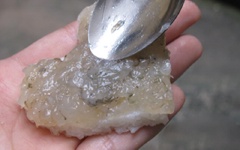 Quết đều hỗn hợp tôm lên miếng cơm, đặt 1 miếng cơm khác lên trên.